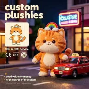 Peluches de chat orange personnalisées avec casque arc-en-ciel, vente en gros, <span class=keywords><strong>poupées</strong></span> en peluche pour animaux de compagnie, haute réduction, peluche douce avec certification de sécurité - Product Image 1
