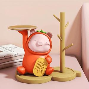 Llavero de Resina Pintado a Mano <span class=keywords><strong>con</strong></span> Diseño de Cerdo de Buena Suerte para el Año Nuevo Chino, <span class=keywords><strong>con</strong></span> Bandeja de Almacenamiento para Decoración de Entrada, Precio de Fábrica Económico - Product Image 1