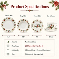 Ensemble de vaisselle de Noël en céramique de 20 pièces, collection de fêtes, vaisselle en porcelaine européenne festive, boîte cadeau OEM ODM