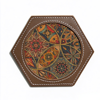 Sous-verre personnalisé en cuir PU imprimé motif artistique pour hôtel et restaurant, style vintage, idéal comme cadeau d'entreprise