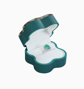 Custom Logo Luxury Clover Shaped Leather and velvet Jewelry <b>Box</b> Elegant Gift <b>Box</b> for Engagement Rings - Product Image 1
