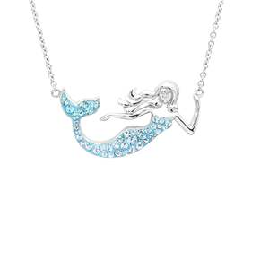 7-10 Days Shipping Time <strong>Marine</strong> Animal Clay Jewelry Sea Mermaid <strong>Necklace</strong> With <strong>Aqua</strong> Crystals Beach Pendant for Girls - Product Image 1