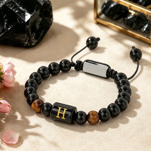 Braccialetto Personalizzato <span class=keywords><strong>con</strong></span> Iniziale A-Z, Pietra Naturale Occhio di Tigre, Acciaio Inossidabile, Fatto a Mano, Intrecciato, Regolabile, Gioiello da Uomo, Regalo - Product Image 2