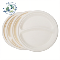 XS-YP9G2 Assiette ronde personnalisée verte jetable en bagasse de canne à sucre, vaisselle à 2 compartiments de 8,86 pouces