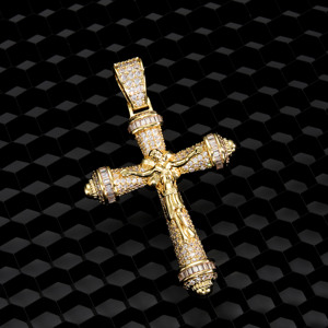 Pendentif Croix de Jésus en Or et Argent Bicolore avec Pierres Baguette Micro-Pavées en Zircon Cubique AAA de Haute Qualité, Bijou Charme Hip Hop Crucifix 3D - Product Image 2