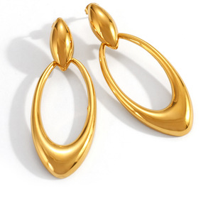 Boucles d'oreilles créoles en acier inoxydable plaqué or, forme ovale goutte d'eau, bijoux de mode pour le bureau et la carrière - Product Image 5