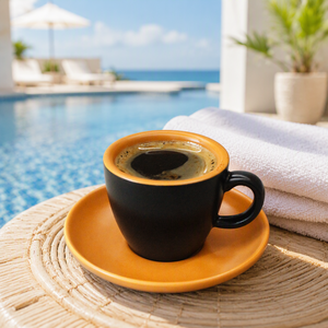Tasse et soucoupe à expresso classiques en porcelaine noir mat et terre cuite, durables, avec contraste de couleurs, pour café italien, logo personnalisé, OEM - Product Image 1