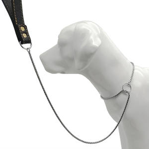 Cadena de Choke de cobre y oro para perro, Correa resistente de alta calidad con asa de cuero - Product Image 4