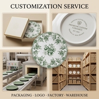 Assiettes de présentation en céramique et porcelaine fine, motif floral vert, style moderne et luxueux, pour mariage, vaisselle de dîner, passe au lave-vaisselle, en stock