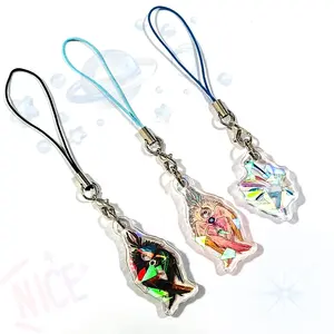 Tùy chỉnh quảng cáo in nứt Holographic Acrylic quyến rũ nhà cung cấp cá nhân bị hỏng Acrylic Anime Keychain Maker