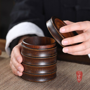 <b>Bamboo</b> Tea Canister Lacquered Wooden Lid Handmade Storage <b>Container</b> For Tea Gift Craft - Product Image 3