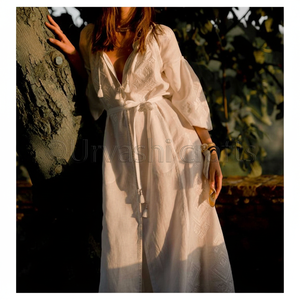 Boho ยูเครนการออกแบบสีเบจปักชุดโบฮีเมียนเสื้อผ้าสไตล์แขนยาวชุดแม็กซี่ - Product Image 1