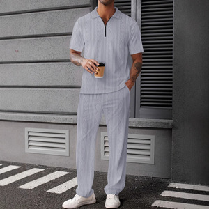 Ensemble deux pièces pour <span class=keywords><strong>homme</strong></span> Lilbetter, <span class=keywords><strong>polo</strong></span> à manches courtes décontracté d'été et pantalon, imprimé numérique uni, 100% polyester - Product Image 2