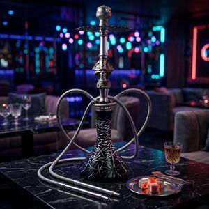 Black Glass <b>Hookah</b> Metal Stand Water <b>Pipe</b> with Decorative Skull Design for Lounge Bar Home Use - Product Image 3