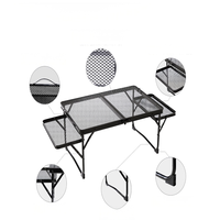 Table pliante robuste en maille de fer avec extensions et pieds réglables pour barbecue et camping en extérieur
