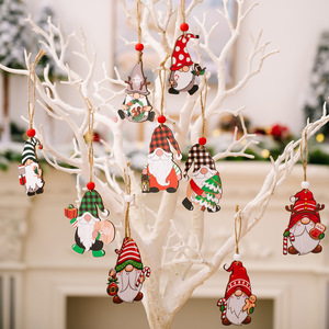 Colgante de madera Rudolph, colgante de muñeco enano sin rostro, nuevo artículo decorativo de madera navideño transfronterizo - Product Image 1
