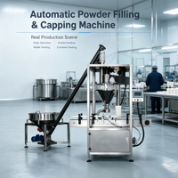 Macchina per il Confezionamento di Polveri, Linea Automatica Verticale per il Riempimento e la Tappatura di Bottiglie e Vasetti Cosmetici, per Latte, Prodotti Sterili e Farina