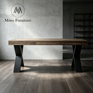 Bureau d'ordinateur rectangulaire au design moderne, mobilier nordique en bois naturel avec rangement et tiroirs, secrétaire - Product Image 3