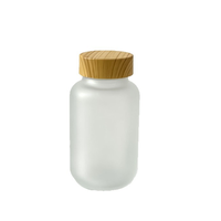 Bouteille en verre dépoli avec bouchon en bois, conteneur vide scellé pour le stockage et l'emballage de poudre de Cordyceps, de suppléments et de pilules