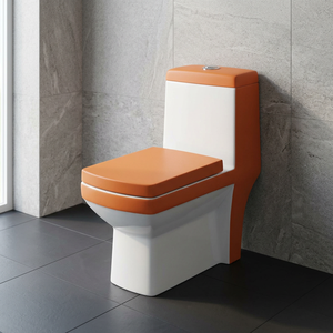 WC monobloc en céramique rose à design diamant carré avec système de chasse d'eau à jet, WC indien - Product Image 2