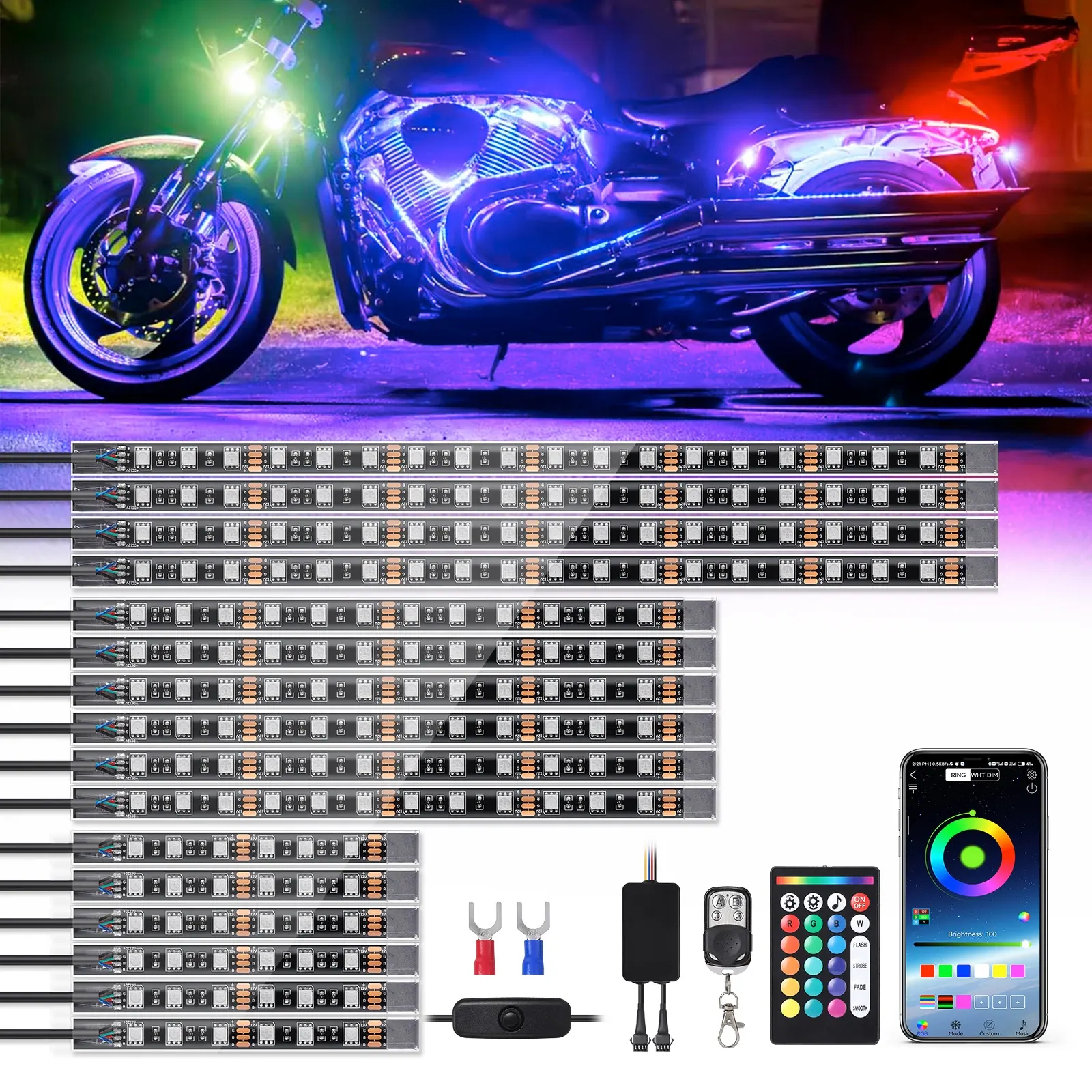16 pezzi moto LED luce Bar APP telecomando accessori per moto luce LED 2023 RGB luce LED per moto