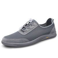 Zapatos para caminar de malla transpirable para hombre, zapatos informales con cordones elásticos de liberación rápida, suela acolchada antideslizante con forma de panal, zapatos para exteriores