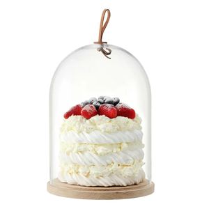 Assiette à gâteau en bois minimaliste et couvercle de gâteau en verre faits à la main en gros - Product Image 1