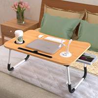 Mesa de estudio pequeña plegable para ordenador portátil, escritorio con portavasos, diseño colorido de madera MDF