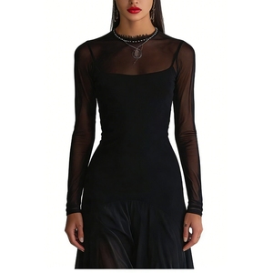Vestido largo de malla negra para mujer - Manga transparente, bajo asimétrico, estilo gótico, ropa de mujer, moda - Product Image 4