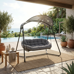 Fauteuil suspendu double d'extérieur avec auvent, structure en acier, <span class=keywords><strong>hamac</strong></span> de jardin rembourré en polyester 180g de qualité 6 avec colorfastness, pour villa - Product Image 4