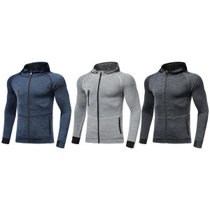 Sweat-shirt unisexe léger à capuche et fermeture éclair intégrale, manches longues, pour le sport et la course, avec poches zippées, 100 % polyester, séchage rapide, idéal pour le printemps - Product Image 1