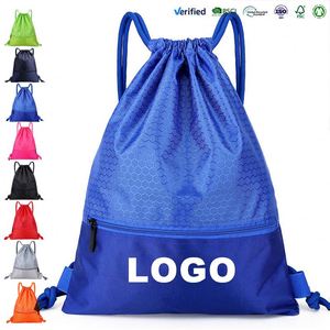 Custom Plain Nylon Shopping <b>Drawstring</b> Bag With Logo Promotional Nylon Carry Draw String Gift Gym Bag Sports <b>Backpack</b> Bag - Product Image 1