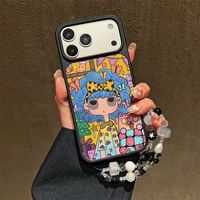 Coque de téléphone mignonne dégradée pour bébés filles, compatible iPhone 17 16 15 14 Pro Max, avec breloques, chaîne bouclée, papillon laser et dos doré arc-en-ciel