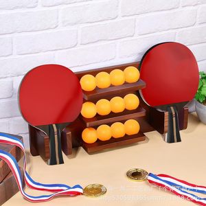 Organizador de bolas de ping pong de madera, estante de almacenamiento de 3 niveles para exhibir equipos de tenis de mesa en el hogar - Product Image 1