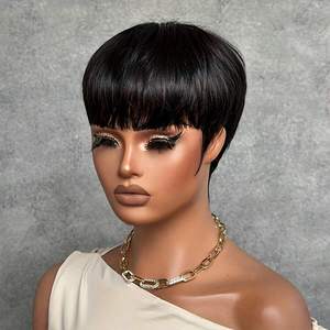 Promotion $9.5 Lace Bang Short Human Hair <b>Wigs</b> for Black Women Pixie Cut <b>Wig</b> Silk Base Lace <b>Wigs</b> Natural Hair Wholesale - Product Image 1