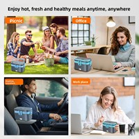 Boîte à lunch chauffante électrique pour voiture et maison, compartiment en acier inoxydable, boîte bento avec cuillère, fourchette, sac de transport, chauffe-aliments portable