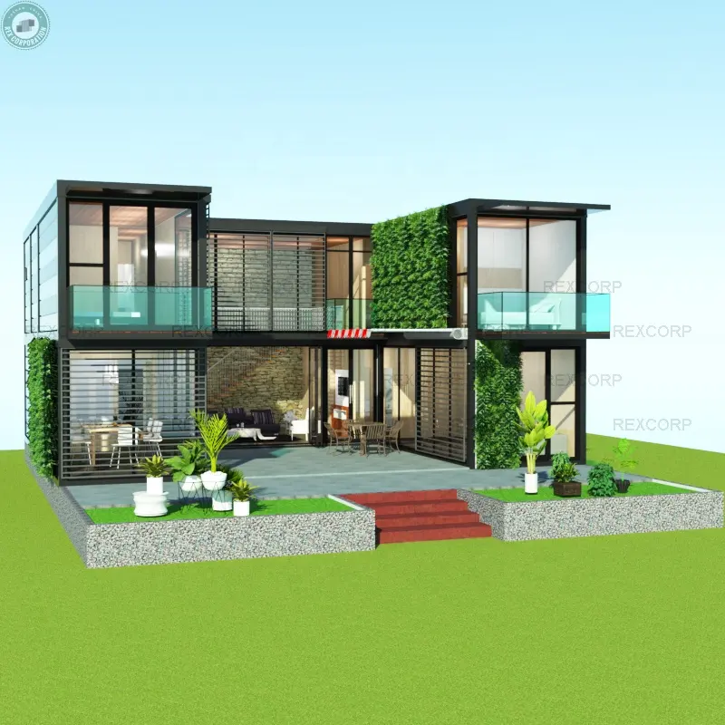 4 yatak odalı kasırga geçirmez modüler evler konteyner ev 2 katlı 3D mimar tasarım konut
