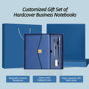 مجموعة هدايا بالجملة تتضمن دفتر ملاحظات جلدي A5 مع شعار الشركة المخصص، صندوق هدايا للأعمال يحتوي على دفتر ملاحظات مع ذاكرة USB وقلم - Product Image 5