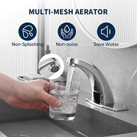 Robinet de lavabo de salle de bain sans contact en laiton à montage sur comptoir, avec cartouche céramique, monocommande, alimentation AC/DC, finition chromée