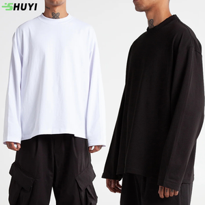 Kaos Lengan Panjang Crop Berkualitas Tinggi 230GSM untuk Pria, Street Wear Custom, 100% Katun, Desain Waffle Oversize - Product Image 1