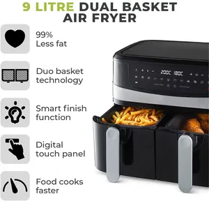 9L Dual Basket Air Fryer With 10 One-Touch Presets 2 Zone Technology Double Air Fryer