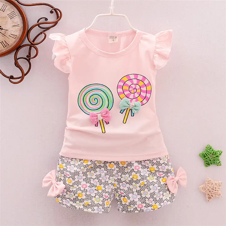 Baby Set Girl Outfit Summer Two Piece Sleeveless Top Shirt + Floral Shorts Super Soft Cotton Material Kids Clothes Se