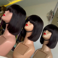 Perruque courte bob en cheveux humains Remy vierges à 100 %, ondulée, avec frange, sans colle, pour femmes noires, toutes couleurs, la plus vendue de l'usine