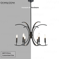 Lustre à bougies en fer noir vintage français personnalisé avec cristaux - Luminaire rustique pour salon et salle à manger Candelabro