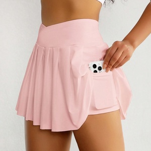ชุดกีฬาผู้หญิงแบบยืดหยุ่นสูง กระโปรงเทนนิสทรงเอววีจีบระบายพร้อมกางเกงในตัว ผลิตโดยผู้ผลิตชุดเทนนิส - Product Image 3