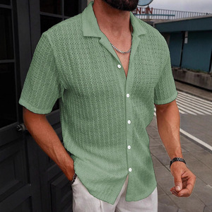 Chemises décontractées d'été pour hommes, chemises en tricot, manches courtes, chemise polo boutonnée - Product Image 1