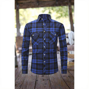 Chemise pour homme à manches longues, à col montant, en tissu brossé uni, haut de gamme, décontractée, ajustée, anti-froissement, à double poche, printemps-été - Product Image 3