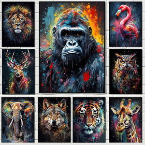 Graffiti cú Khỉ đột sư tử Hổ động vật chân dung Poster khỉ hươu cao cổ tác phẩm nghệ thuật bức tranh trừu tượng tường nghệ thuật hình ảnh phòng trang trí nhà - Product Image 2