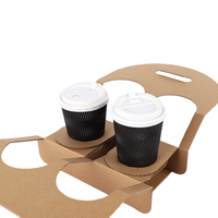 Porte-gobelets portable en papier kraft à double paroi pour vin et café, avec poignée, personnalisable avec logo
