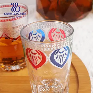 Juego de tazas de cristal con estampado personalizado estilo marroquí, vaso de vidrio dorado con diseño de highball rock royal de 6oz, para agua de zumo y té potable